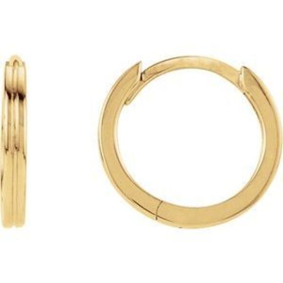 Kazi Luxury 14K Yellow Gold Grooved Huggie Hoop Earringsfor Gift - 10.3mm